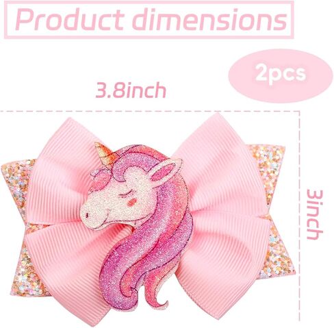 Glitter Unicorn Hair Bows for Girls - 2PCS Sparkly Pink Unicorn Bow, Cute Alligator Hair Clips Barrettes Hair Accessories for Toddler Kids Birthday Party, Princess Costume Gift in Saudi Arabia