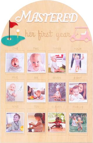 Her First Year Golf Photo Board - Monthly Photo Decoration for A Hole in One Shot, Golf 1st Birthday Milestone Sign, 1 to 12 Month Photo Display Wood Board in Saudi Arabia
