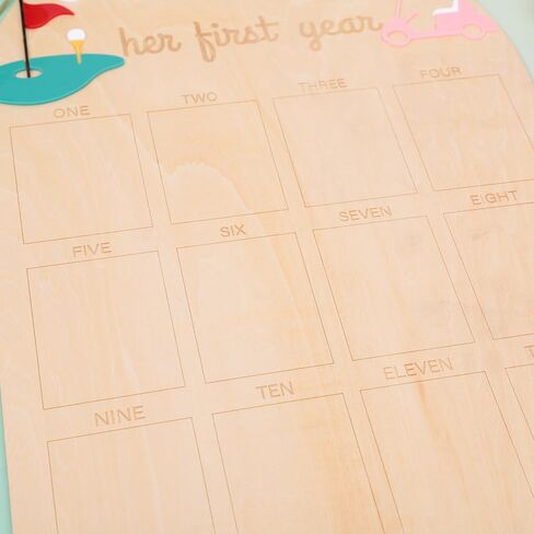 Her First Year Golf Photo Board - Monthly Photo Decoration for A Hole in One Shot, Golf 1st Birthday Milestone Sign, 1 to 12 Month Photo Display Wood Board in Saudi Arabia