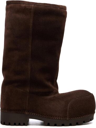 جلد الغزال حذاء برقبة للركبة للنساء منصة جولة تو الشتاء الفراء الثلوج أحذية كعب مكتنز الأحذية الموضة in Kuwait