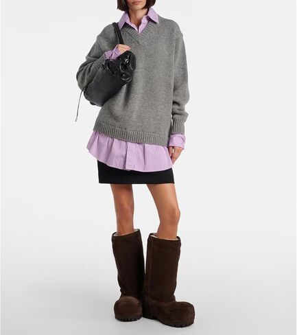 جلد الغزال حذاء برقبة للركبة للنساء منصة جولة تو الشتاء الفراء الثلوج أحذية كعب مكتنز الأحذية الموضة in Kuwait