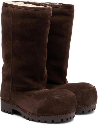 جلد الغزال حذاء برقبة للركبة للنساء منصة جولة تو الشتاء الفراء الثلوج أحذية كعب مكتنز الأحذية الموضة in Kuwait