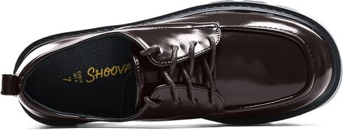 حذاء أكسفورد نسائي أسود بمنصة مكتنزة - حذاء رسمي مريح بأربطة من الجلد الصناعي للعمل والملابس الكاجوال in Kuwait