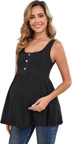 Women's Maternity Tank Top Square Neck Button Front Sleeveless Shirt in Saudi Arabia