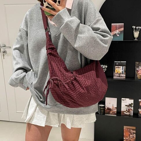 Lazy Style Shoulder Crossbody Bag with Ruffle Designs Large Capacity Canvas Bag for Work Shopping Travel College in Saudi Arabia
