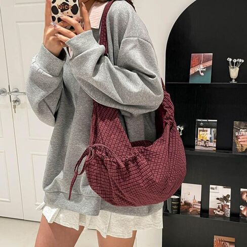 Lazy Style Shoulder Crossbody Bag with Ruffle Designs Large Capacity Canvas Bag for Work Shopping Travel College in Saudi Arabia