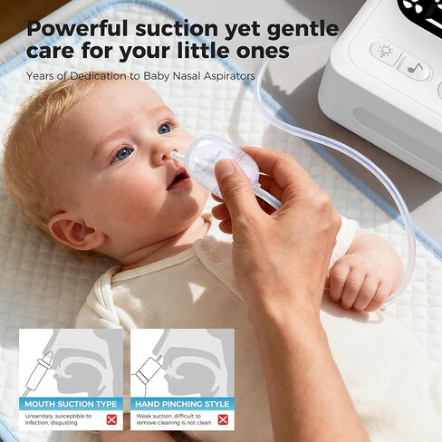 Nasal Aspirator for Baby, Baby Nose Sucker with 9 Suction Levels, Electric Nose Suction for Baby with Night Light, Can Play Lullabies, Equipped with 3 Food-Grade Silicone Nozzles and Tweezers (White) in Saudi Arabia