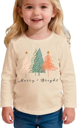 CM C&M WODRO Toddler Boy Girl Christmas Tree Shirt Long Sleeve Merry and Bright T-Shirt Unisex Kids Xmas Holiday Tops Clothes in Saudi Arabia