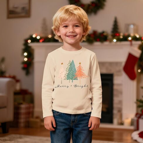 CM C&M WODRO Toddler Boy Girl Christmas Tree Shirt Long Sleeve Merry and Bright T-Shirt Unisex Kids Xmas Holiday Tops Clothes in Saudi Arabia