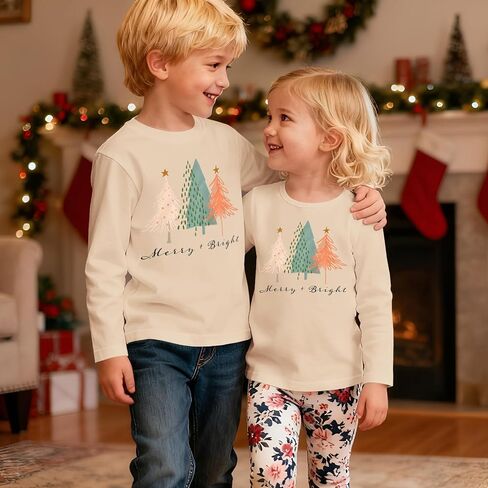 CM C&M WODRO Toddler Boy Girl Christmas Tree Shirt Long Sleeve Merry and Bright T-Shirt Unisex Kids Xmas Holiday Tops Clothes in Saudi Arabia