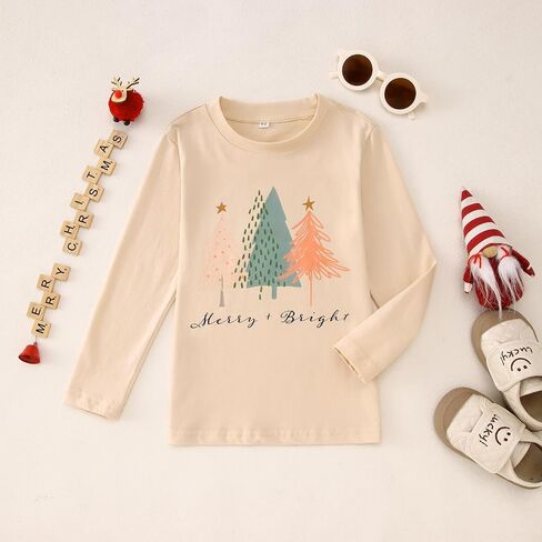 CM C&M WODRO Toddler Boy Girl Christmas Tree Shirt Long Sleeve Merry and Bright T-Shirt Unisex Kids Xmas Holiday Tops Clothes in Saudi Arabia