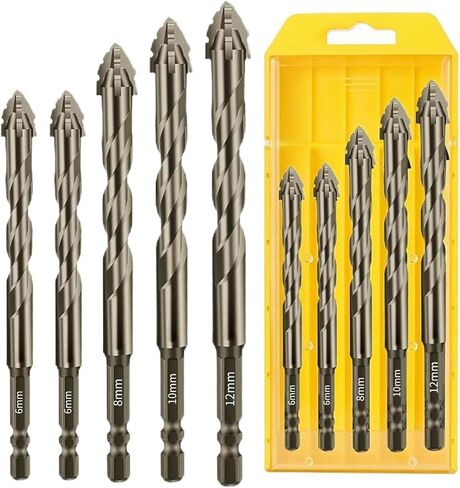 5 Piece Set of Four Flute Drill Bits High Hardness Eccentric Twist Drill Bits Set for Concrete Masonry Wood Stone Glass Ceramic Bricks Metal Plastic Sizes6/6/8/10/12 in Saudi Arabia
