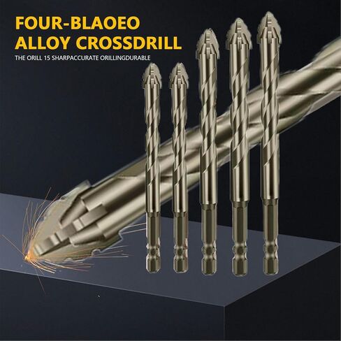 5 Piece Set of Four Flute Drill Bits High Hardness Eccentric Twist Drill Bits Set for Concrete Masonry Wood Stone Glass Ceramic Bricks Metal Plastic Sizes6/6/8/10/12 in Saudi Arabia