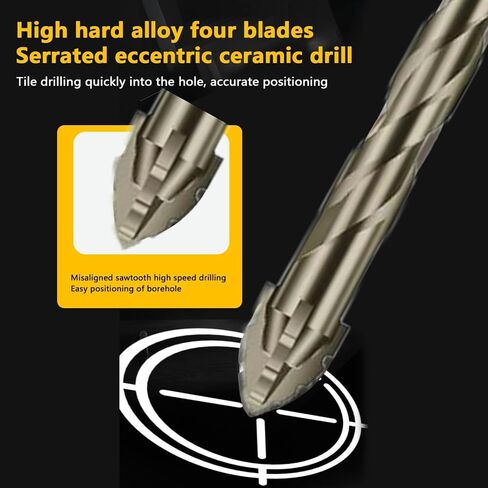 5 Piece Set of Four Flute Drill Bits High Hardness Eccentric Twist Drill Bits Set for Concrete Masonry Wood Stone Glass Ceramic Bricks Metal Plastic Sizes6/6/8/10/12 in Saudi Arabia