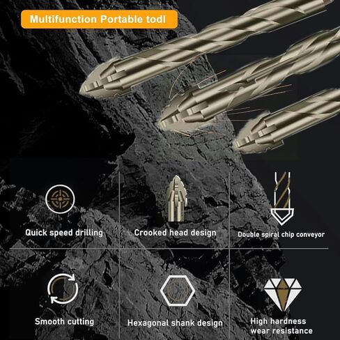 5 Piece Set of Four Flute Drill Bits High Hardness Eccentric Twist Drill Bits Set for Concrete Masonry Wood Stone Glass Ceramic Bricks Metal Plastic Sizes6/6/8/10/12 in Saudi Arabia