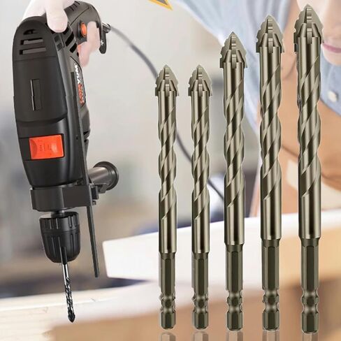 5 Piece Set of Four Flute Drill Bits High Hardness Eccentric Twist Drill Bits Set for Concrete Masonry Wood Stone Glass Ceramic Bricks Metal Plastic Sizes6/6/8/10/12 in Saudi Arabia