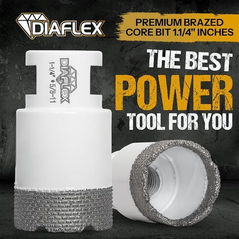 لقمة أساسية ملحومة ممتازة من Diaflex - منشار ثقب ماسي 1/4 بوصة للبورسلين والسيراميك والحجر وDekton - 5/8 بوصة - 11 خيط - قطع سريعة التنظيف - ملحومة بالنحاس - استخدام رطب أو جاف in Saudi Arabia