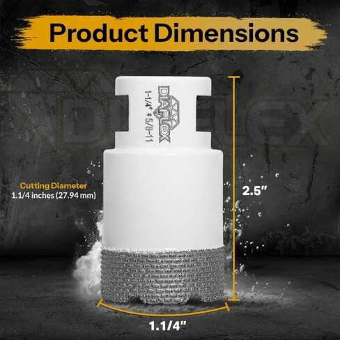 لقمة أساسية ملحومة ممتازة من Diaflex - منشار ثقب ماسي 1/4 بوصة للبورسلين والسيراميك والحجر وDekton - 5/8 بوصة - 11 خيط - قطع سريعة التنظيف - ملحومة بالنحاس - استخدام رطب أو جاف in Saudi Arabia