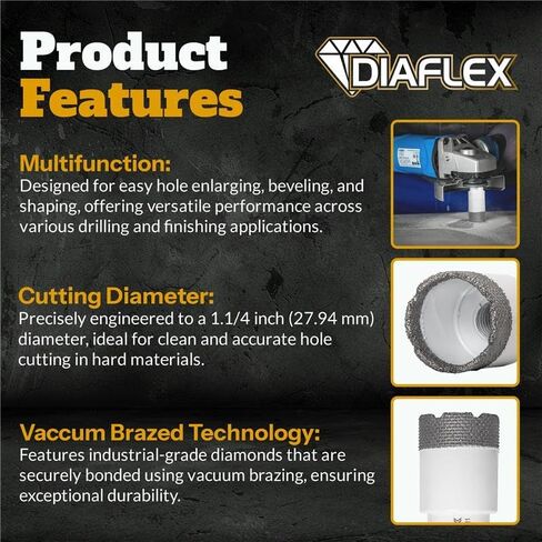 لقمة أساسية ملحومة ممتازة من Diaflex - منشار ثقب ماسي 1/4 بوصة للبورسلين والسيراميك والحجر وDekton - 5/8 بوصة - 11 خيط - قطع سريعة التنظيف - ملحومة بالنحاس - استخدام رطب أو جاف in Saudi Arabia
