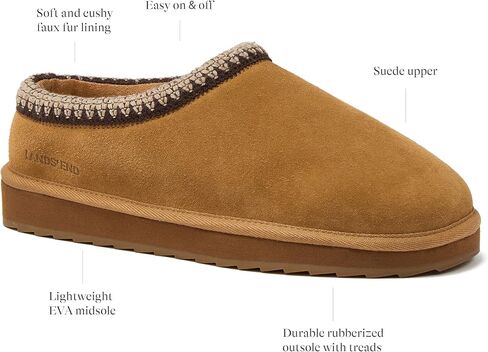 Lands' End Hearth Warm Fuzzy Slip On Slippers for Women, Indoor Outdoor Comfortable Suede Womens Slippers Size 6 to 11, Brown or Black in Saudi Arabia
