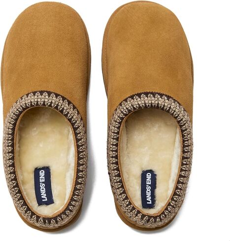 Lands' End Hearth Warm Fuzzy Slip On Slippers for Women, Indoor Outdoor Comfortable Suede Womens Slippers Size 6 to 11, Brown or Black in Saudi Arabia