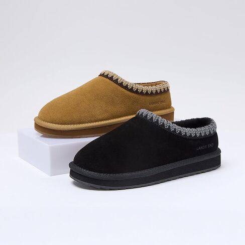 Lands' End Hearth Warm Fuzzy Slip On Slippers for Women, Indoor Outdoor Comfortable Suede Womens Slippers Size 6 to 11, Brown or Black in Saudi Arabia