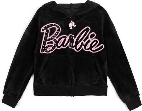 Barbie Girls Velour Drop Shoulder Zip Up Hoodie and Flare Pants Outfit Set Toddler to Big Kid Sizes (2T - 14-16) in Saudi Arabia