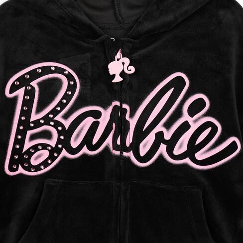 Barbie Girls Velour Drop Shoulder Zip Up Hoodie and Flare Pants Outfit Set Toddler to Big Kid Sizes (2T - 14-16) in Saudi Arabia