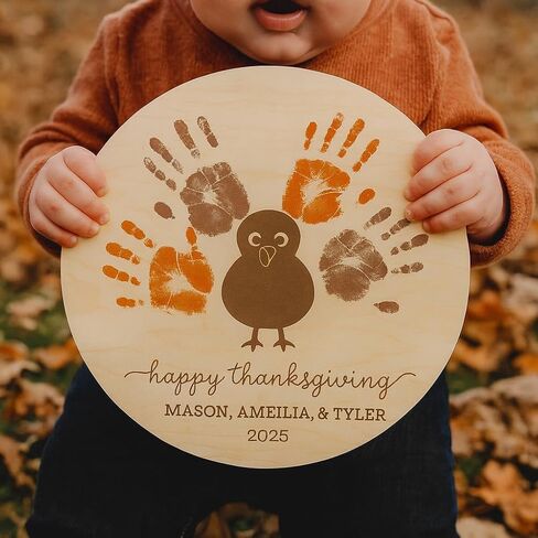 DIY Thanksgiving Baby Hand Print Art Keepsake, My First Thanksgiving Handprint Art, Turkey Kids Art Craft Project, Kid Fall Table Activity in Saudi Arabia