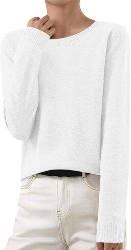 Cashmere Sweaters for Women Casual Cute Crewneck Soft Warm Fitted Pullovers Lightweight Cozy Wool Long Sleeve Tops in Saudi Arabia