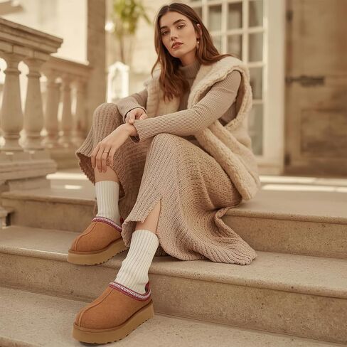 Women's Slippers Platform Mini Boots Short Ankle Boot Fur Fleece Lined House slippers Anti-Slip Boot For Outdoor in Kuwait