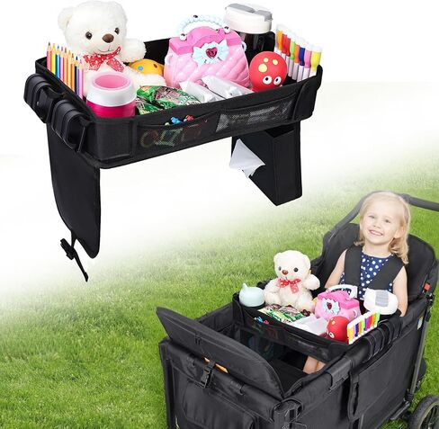 COOLBEBE Stroller Snack Tray for Wonderfold Wagon, Upgraded Foldable Kids Snacks & Activities with Drawing Tray, Universal Wonderfold Wagon W2 Accessories with Cup Holder & Mesh Pockets (W2 Series) in Kuwait