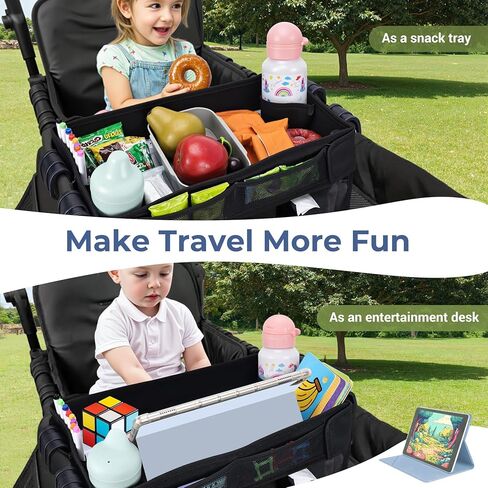 COOLBEBE Stroller Snack Tray for Wonderfold Wagon, Upgraded Foldable Kids Snacks & Activities with Drawing Tray, Universal Wonderfold Wagon W2 Accessories with Cup Holder & Mesh Pockets (W2 Series) in Kuwait