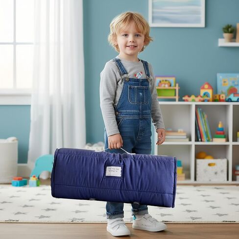 DuShow Toddler Nap Mat for Boys,Soft Roll Up Slumber Bags,Toddler Nap Mat with Removable Pillow and Fleece Blanket,Kids Sleeping Bag for Daycare and Preschool Kindergarten,Travel Bear Pattern-Navy in Kuwait
