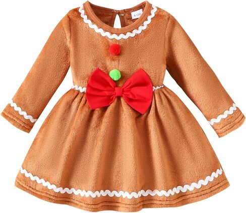 Toddler Baby Girl Christmas Dress Velvet Gingerbread Man Dresses Kids Xmas Holiday Winter Outfit in Kuwait