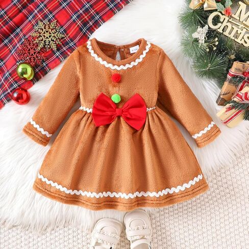Toddler Baby Girl Christmas Dress Velvet Gingerbread Man Dresses Kids Xmas Holiday Winter Outfit in Kuwait