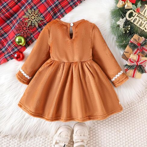 Toddler Baby Girl Christmas Dress Velvet Gingerbread Man Dresses Kids Xmas Holiday Winter Outfit in Kuwait