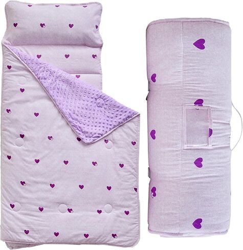 DuShow بساط قيلولة للأطفال الصغار للأولاد، أكياس نوم ناعمة قابلة للطي، بساط قيلولة للأطفال الصغار مع وسادة قابلة للإزالة وبطانية صوف، حقيبة نوم للأطفال للرعاية النهارية ورياض الأطفال في مرحلة ما قبل المدرسة، نمط دب السفر - كحلي in Kuwait