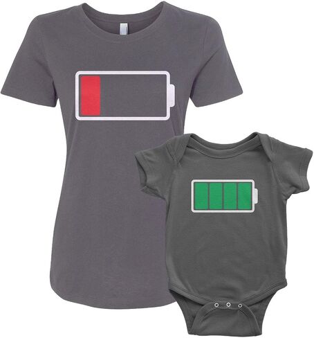 Threadrock Full and Low Battery Infant Bodysuit & Women's T-Shirt Matching Set in Saudi Arabia