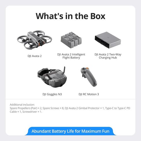 مجموعة DJI Avata 2 Fly Smart Combo (ثلاث بطاريات)، طائرة بدون طيار FPV مع كاميرا 4K، تجربة غامرة، ألعاب بهلوانية بضغطة واحدة، واقي المروحة المدمج، مجال رؤية 155 درجة، كاميرا بدون طيار مع نظارات N3 وRC Motion 3 in Kuwait