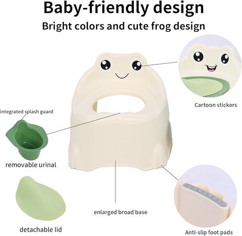 مقعد المرحاض للتدريب على استخدام المرحاض للأطفال الصغار، نونية السفر المحمولة مع وعاء قابل للإزالة، واقي من الرذاذ، ملصق تعبير الضفدع، نونية الأطفال للأولاد والبنات الذين تتراوح أعمارهم بين 1-3 (أخضر) in Kuwait