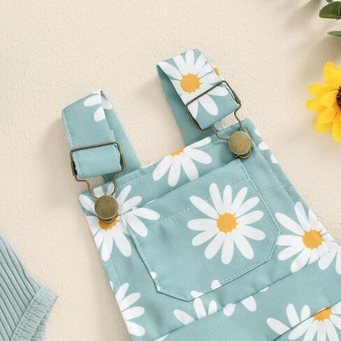 Toddler Baby Girl Overalls Clothes Ribbed Ruffle Sleeve Romper Top Daisy Suspender Jumpsuit Shortall Summer Outfit in Saudi Arabia