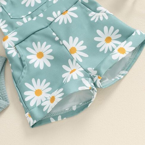 Toddler Baby Girl Overalls Clothes Ribbed Ruffle Sleeve Romper Top Daisy Suspender Jumpsuit Shortall Summer Outfit in Saudi Arabia