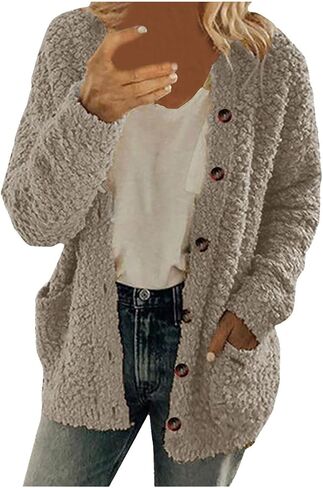 LRMQS Sherpa Jacket Women Trendy Fleece Fuzzy Warm Teddy Cozy Cardigan Sweaters with Pockets Casual Soft Winter Coats Clothes in Saudi Arabia
