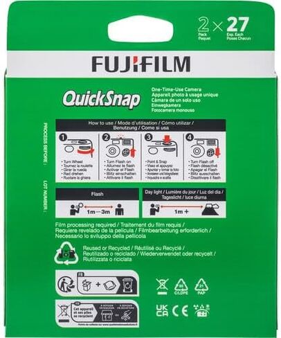 كاميرا FUJIFILM QuickSnap Flash 400 أحادية الاستخدام (27 تعريضًا، 3X 2-Pack) حزمة مع قطعة قماش للتنظيف من الألياف الدقيقة in Saudi Arabia