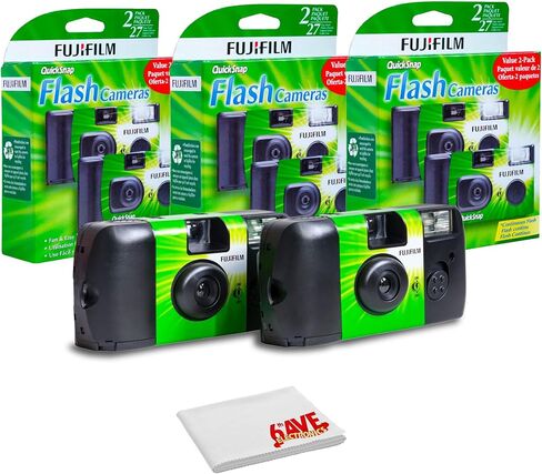FUJIFILM QuickSnap Flash 400 One-Time-Use Disposable Camera with Flash (4X 2 Pack) Bundle with Microfiber Cleaning Cloth in Saudi Arabia