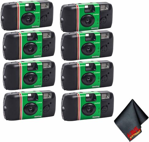 FUJIFILM QuickSnap Flash 400 One-Time-Use Disposable Camera (27 Exposures, 4X 2-Pack) Bundle with Microfiber Cleaning Cloth in Saudi Arabia