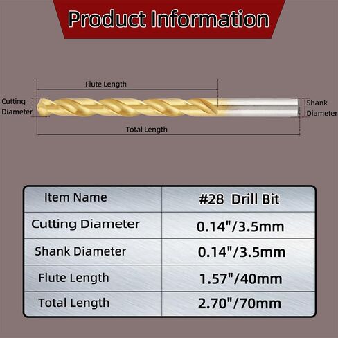 5pcs #7 M2 High-Speed Steel Twist Drill Bit Set, Titanium Coated Drill-Bits with Straight Shank in Saudi Arabia