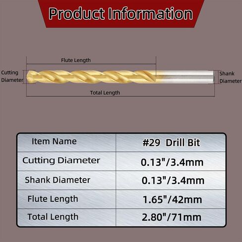 5pcs #7 M2 High-Speed Steel Twist Drill Bit Set, Titanium Coated Drill-Bits with Straight Shank in Saudi Arabia