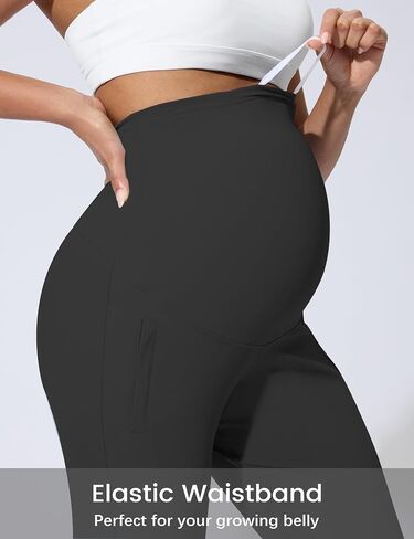Mama Land High Waist Maternity Joggers for Yoga Workout Stretch Fit Pregnancy Activewear Pants with Pockets Fall Winter Maternity Clothes Outfit (Black XL) in Saudi Arabia